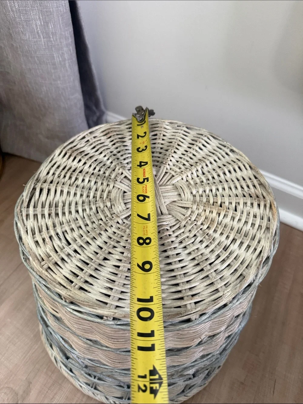 Vintage Woven Decorative Basket - Natural Light Gray Blue Planter Wastebasket